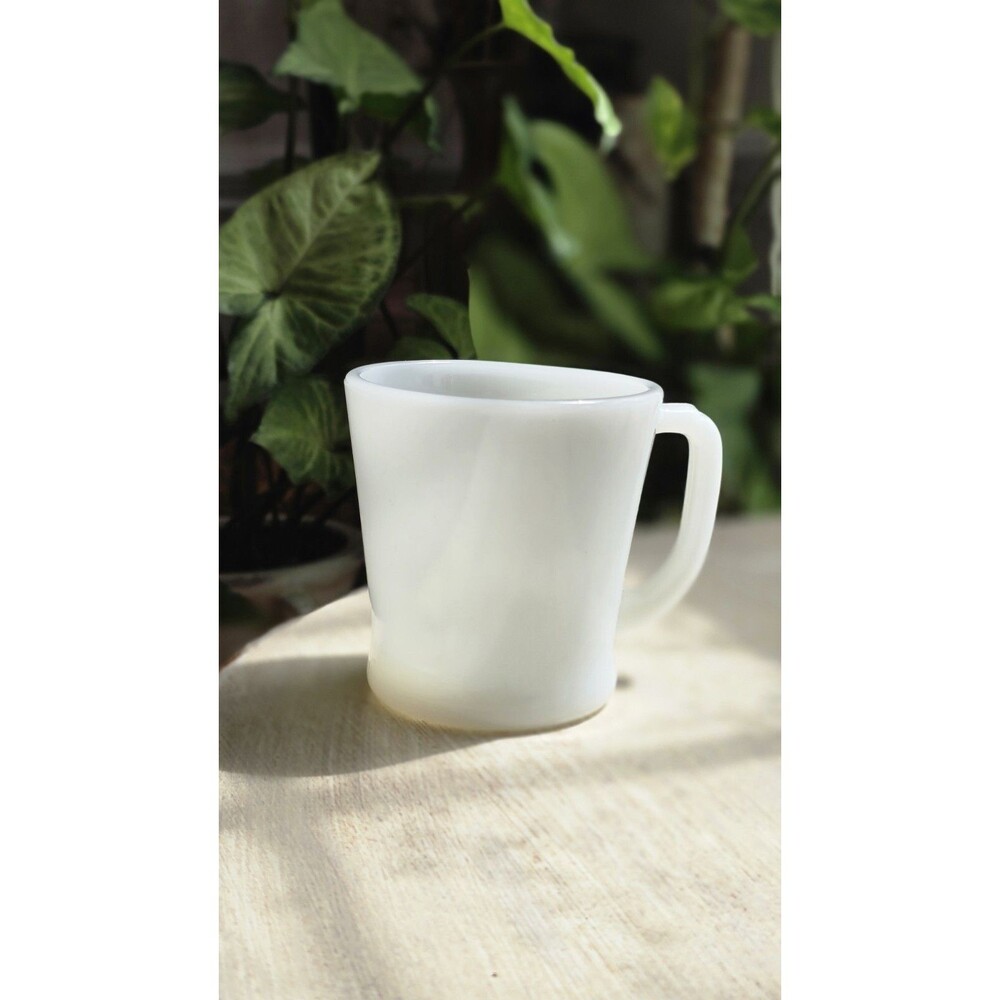Vintage Fire King Mug White Milk Glass Coffee Cup D Handle Anchor Hocking 1960s